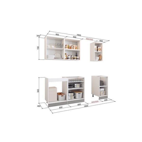 Кухонный гарнитур Мечта 1600х600 белый/крем глянец/капучино