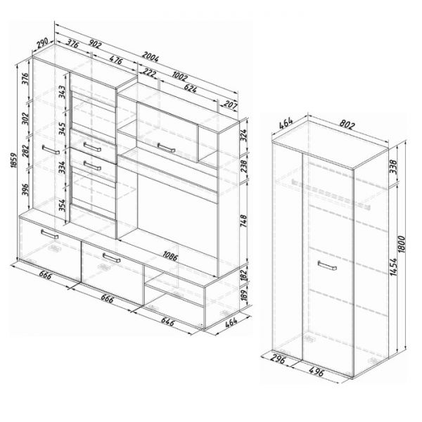 Гостиная Трамп 2800х460х1860 крафт/метрополитан грей
