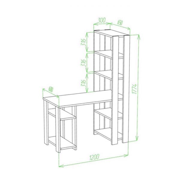 Компьютерный стол, 1200 ? 650 ? 1800 мм, цвет белый
