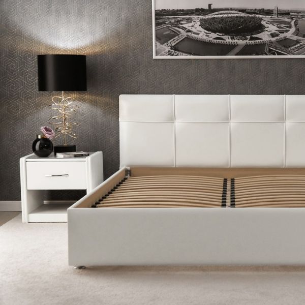 Кровать «Птичье гнездо» без ПМ, 1400 ? 2000, встроенное основание, экокожа, взбитые сливки