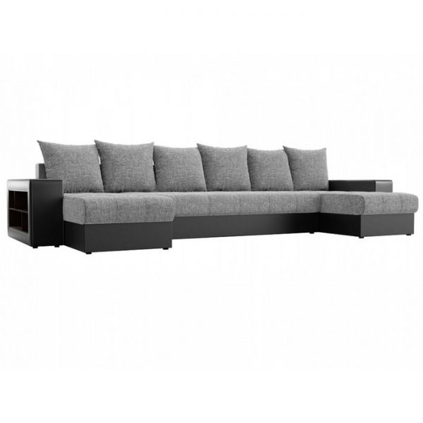 П-образный диван «Дубай», механизм еврокнижка, цвет серая рогожка / чёрная экокожа