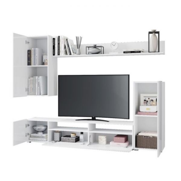 Гостиная Лира, 2130х1680х350, Белый/ Белый глянец МДФ