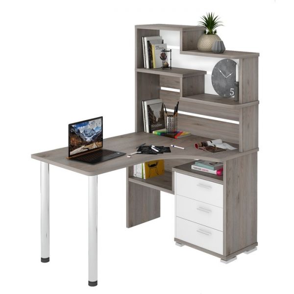 Стол СР-132, угол правый с надстройкой, 1300 ? 1010 ? 1640 мм, цвет белый жемчуг