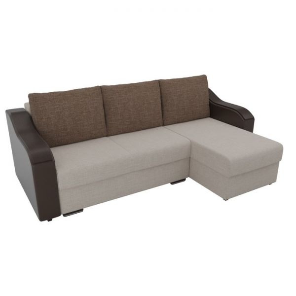 Угловой диван «Монако», механизм еврокнижка, рогожка, цвет бежевый / коричневый