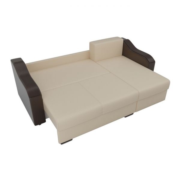 Угловой диван «Монако», механизм еврокнижка, экокожа, цвет бежевый / коричневый