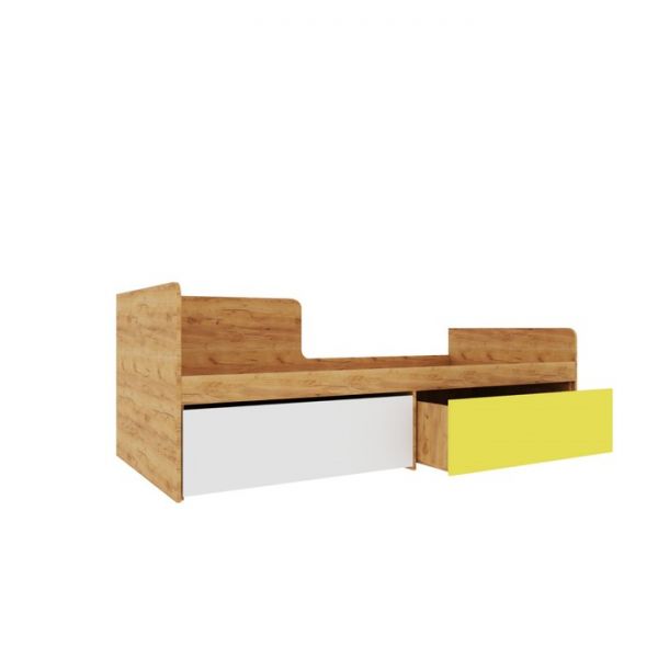 Кровать Дастин 2040х760х960 Дуб Дуб Вотан / Белая Аляска / Желтый шафрановый