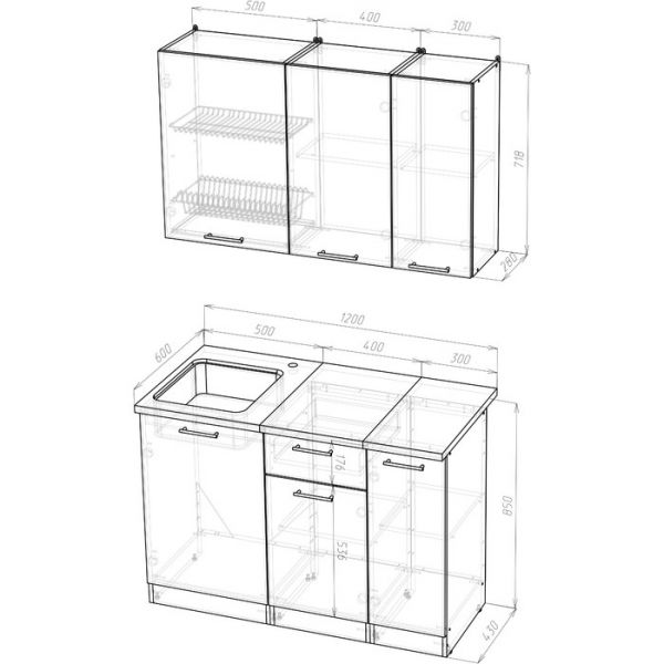 Кухонный гарнитур Сати лайт, 1200 мм