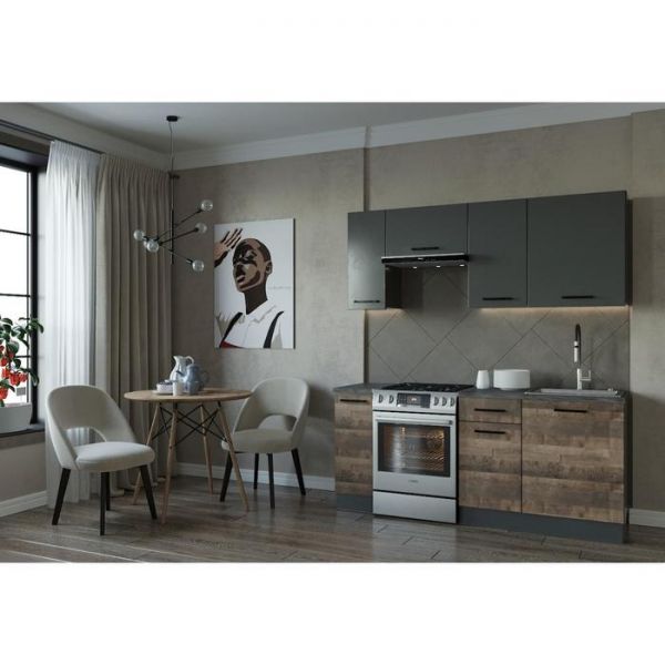 Кухня Гранж 1832х600 Антрацит/ Дуб Вотан/ Гранж,Антрацит