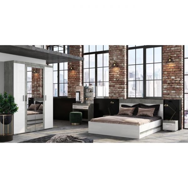 Кровать двуспальная Инстайл 1600х2000 метрополитан грей/белый глянец