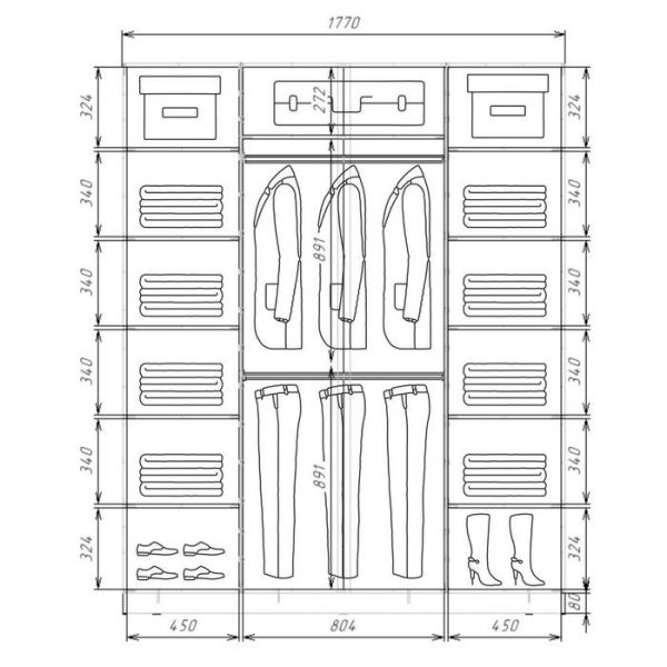 Шкаф-купе Хит-22-18/2-656, 1770x620x2200, Белый фасад шагрень, Ромб большой на зеркале