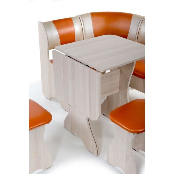 Кухонный уголок универсальный Тюльпан-мини 1000х1000х840 Ясень/Коричневый беж