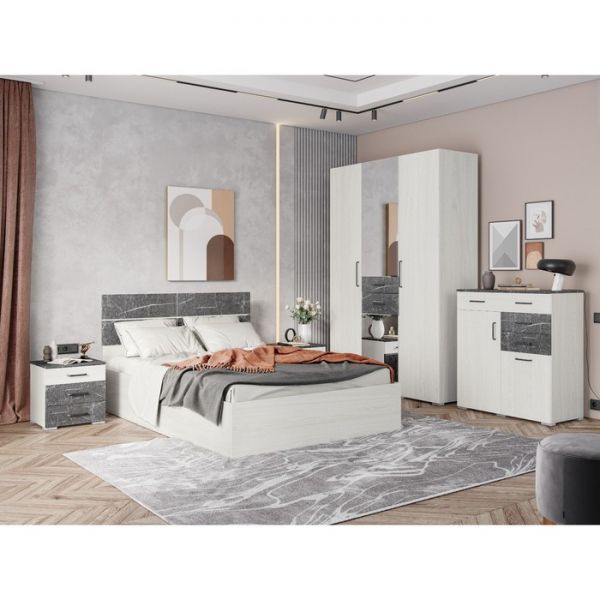 Тумба прикроватная Теана 450х385х465 ясень анкор светлый/МДФ мрамор дарк