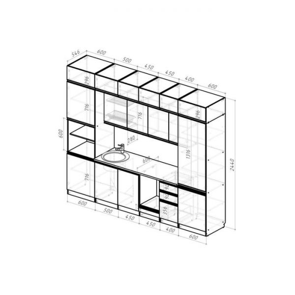 Кухонный гарнитур Симфония люкс 3000х600 Бетон светлый,бетон темный/Венге
