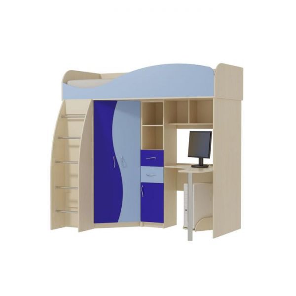 Двухъярусная кровать «Омега 9», 800 ? 1900 мм, ЛДСП / МДФ, цвет млечный дуб / голубое небо