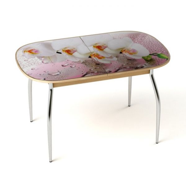 Обеденный стол Gold, раздвижной 1150(1450) ? 700 мм, стекло, хром, фотопечать нежность 2