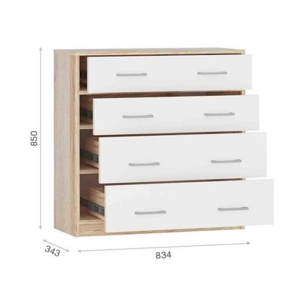 Комод «Стелс», 4 ящика, 834 ? 343 ? 850 мм, цвет дуб сонома / белый