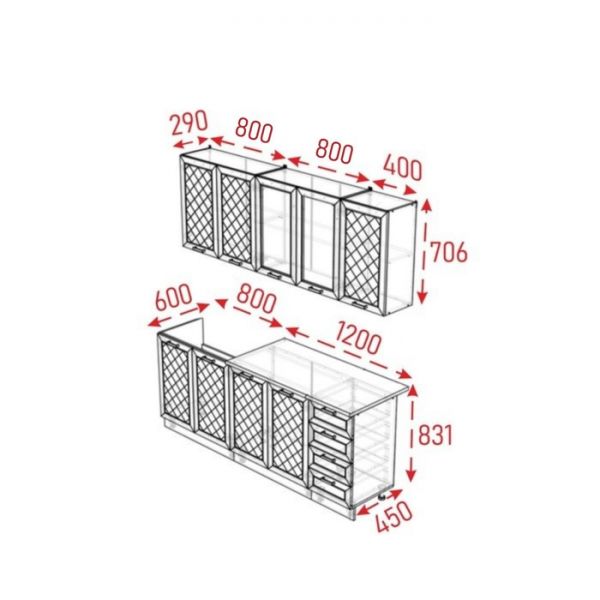 Кухонный гарнитур Агава 2000, Белый/Лиственница светлая
