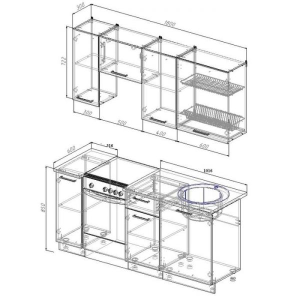 Кухонный гарнитур Лофт 1832х600 Антрацит/ Детройт/ Жемчуг,Антрацит