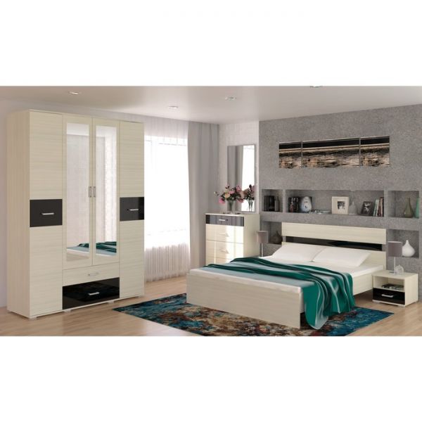 Комод Сити 40-2 992х800х411 Сосна карелия /Черный Глянец