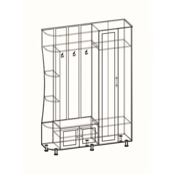 Прихожая Ксения -1 правая, 2150х1500х385, Венге/Дуб молочный