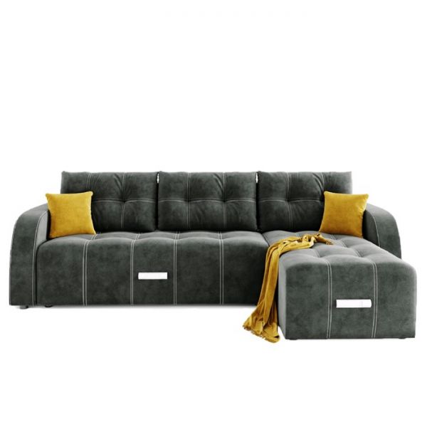 Угловой диван «Нью-Йорк», угол правый, пантограф, велюр, цвет селфи 01, подушки селфи 03