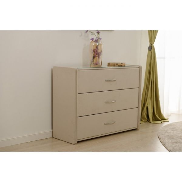 Комод «Алеро», 3 ящика, прозрачное стекло, велюр, цвет бежевый velutto 04