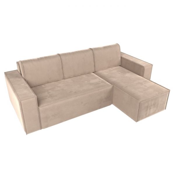 Угловой диван «Куба», механизм еврокнижка, велюр, цвет бежевый