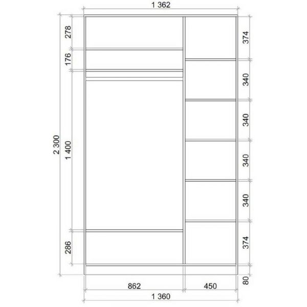 Шкаф-Купе Хит-23-14-15, 2300х1362х620 Ясень шимо темный
