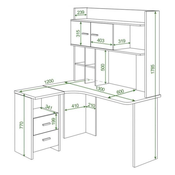 Компьютерный стол, 1300 ? 1200 ? 1785 мм, левый угол, цвет карамель