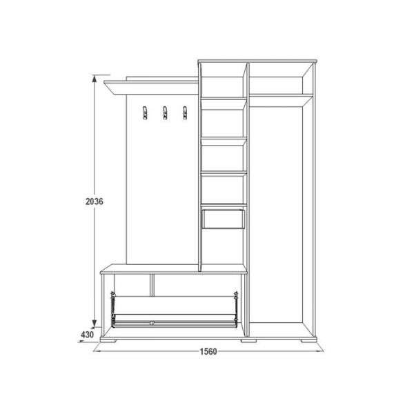 Прихожая «Саша 6», 1560 ? 430 ? 2036 мм, ЛДСП, зеркало, цвет венге / млечный дуб