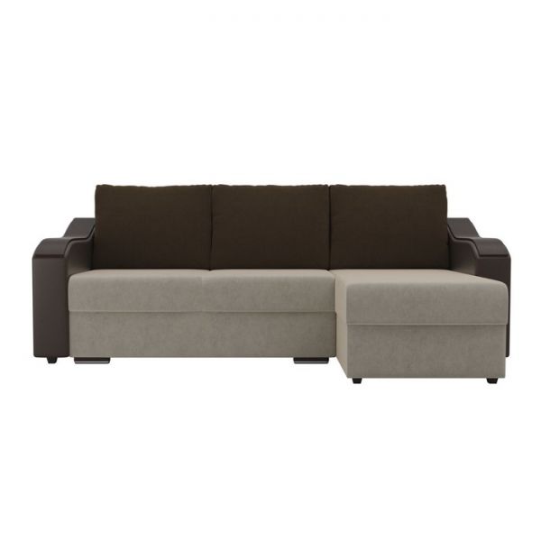 Угловой диван «Монако», механизм еврокнижка, микровельвет, цвет бежевый / коричневый