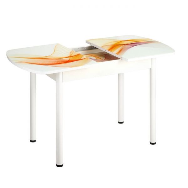 Стол раздвижной с ФП Волна, 1100/1500х700х777 стело/пояс белый/прямые белые ноги