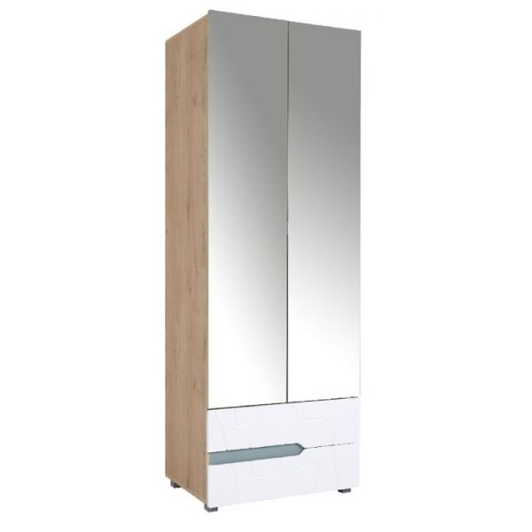 Шкаф 2-х створчатый с зеркалом Кристабель-21 800х550х2230 дуб ирландский/белый матовый/серо-голубой
