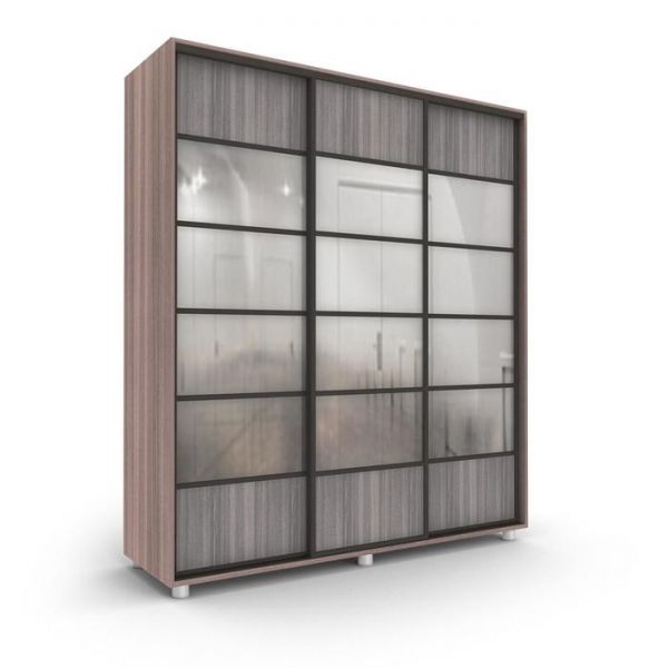 Шкаф-купе Стильный зелкало+ЛДСП Ясень шимо тёмный/Белый/Венге тёмный 1800х600х2300