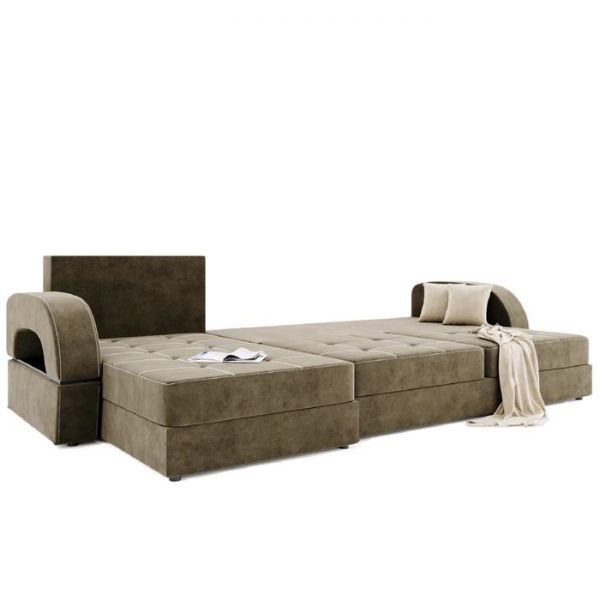 Угловой диван «Талисман 2», угол левый, пантограф, велюр, цвет селфи 01, подушки селфи 03