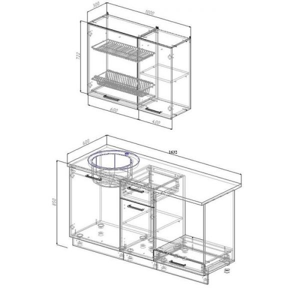 Кухня Антрацит 1632х600 Антрацит/Дуб Вотан/Антрацит