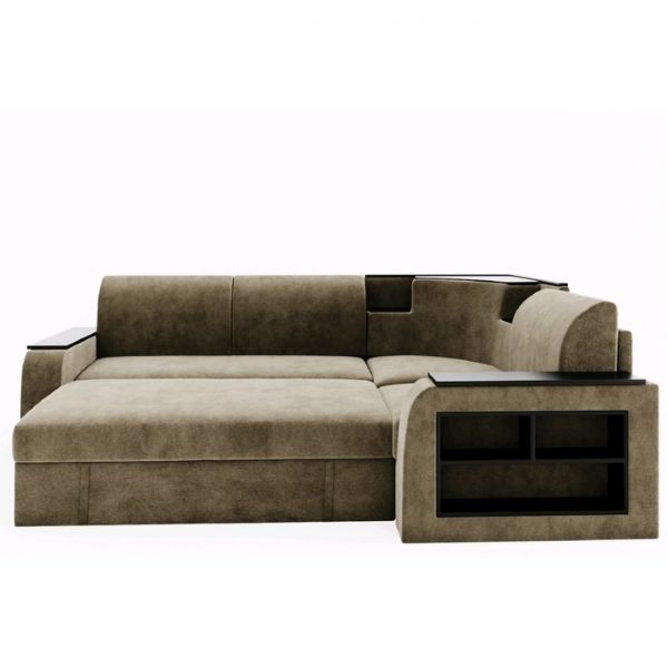 Угловой диван «Фараон», универсальный, дельфин, велюр, цвет селфи 01, вставка астор 536