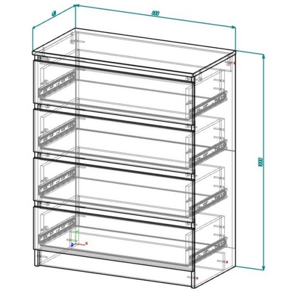 Комод с 4-мя ящиками Бетти, 800х420х1000, Дуб крафт золотой/Белый