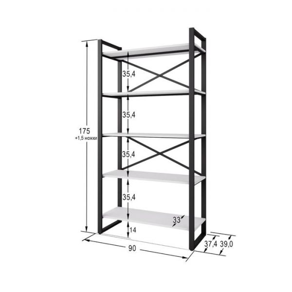 Стеллаж «Хардвиг L», 900 ? 390 ? 1765 мм, цвет белый