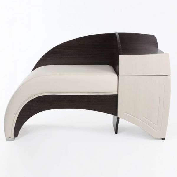 Диванчик с тумбой 1110х380х700 Венге/МДФ-Лен БелыйКож.зам бежевый исполнение правое