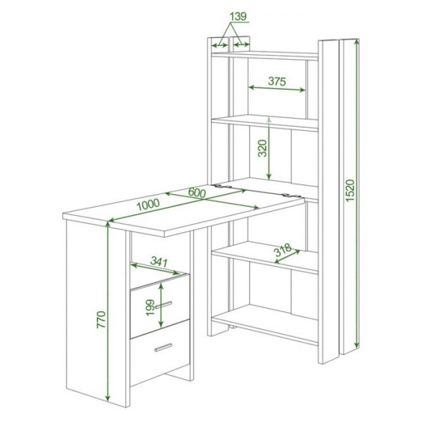 Компьютерный стол, 700 ? 1322 ? 1520 мм, цвет нельсон/белый