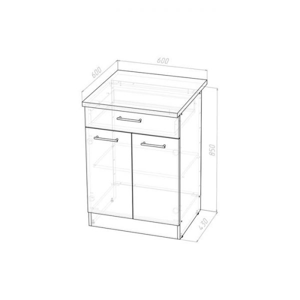 Шкаф напольный Лариса 600х600х850 1 ящик и 2 дверцы  белый/латте/кантри