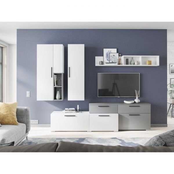 Шкаф-пенал Альберо настенный 550х309х1200 белый/графит серый