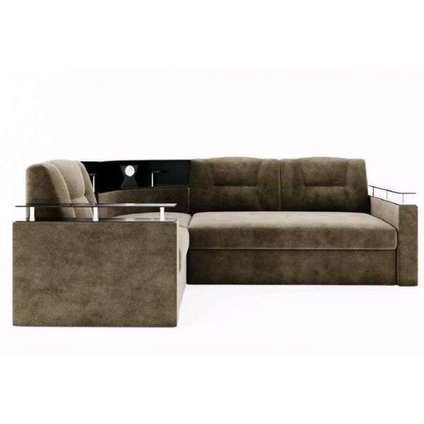 Угловой диван «София», угол левый, дельфин, подсветка, велюр, ЛДСП венге, цвет селфи 01