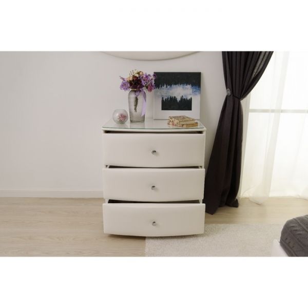 Комод «Люнетта», 3 ящика, 760 ? 505 ? 750 мм, экокожа, стекло, цвет взбитые сливки