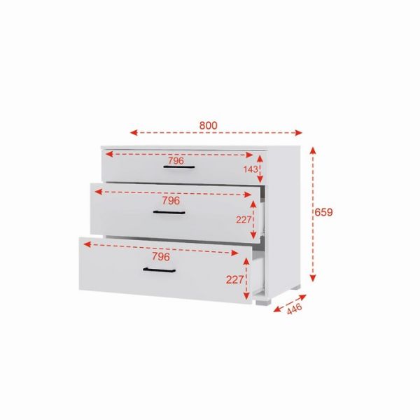 Комод Victor с 3 ящиками, 800х659х446, Белый/Бетон