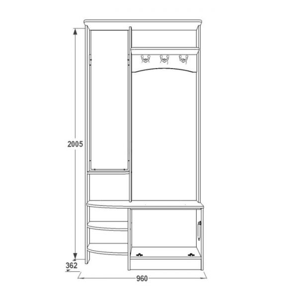 Прихожая «Саша 13», 960 ? 362 ? 2005 мм, ЛДСП, зеркало, ясень анкор тёмный / анкор светлый