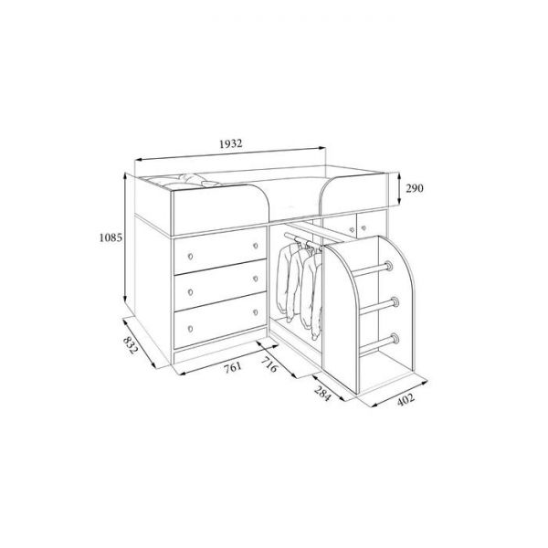 Детская кровать-чердак «Астра 5», цвет дуб молочный/дуб шамони
