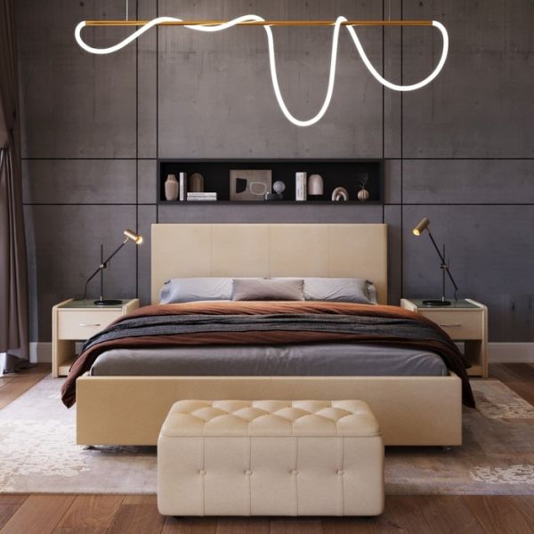 Кровать «Атриум New» с ПМ, 1400 ? 2000 мм, 1 ящик, экокожа, цвет бежевый