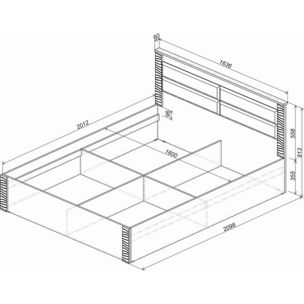 Кровать Монако 1600х2000 ясень белый/F12